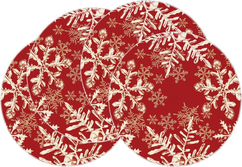 XCHI Red Snowflakes Winter Christmas Xmas Round Placemats Set of 4 Table Mats for Party Home Kitchen Dining Table Decorations 14x14 Inch - Image 1